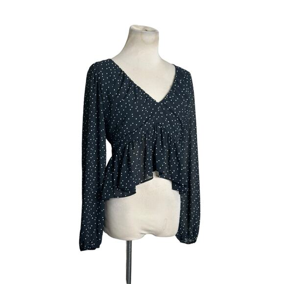 H&M black white polka dots long sleeves crop blouse size Small - Picture 5 of 11